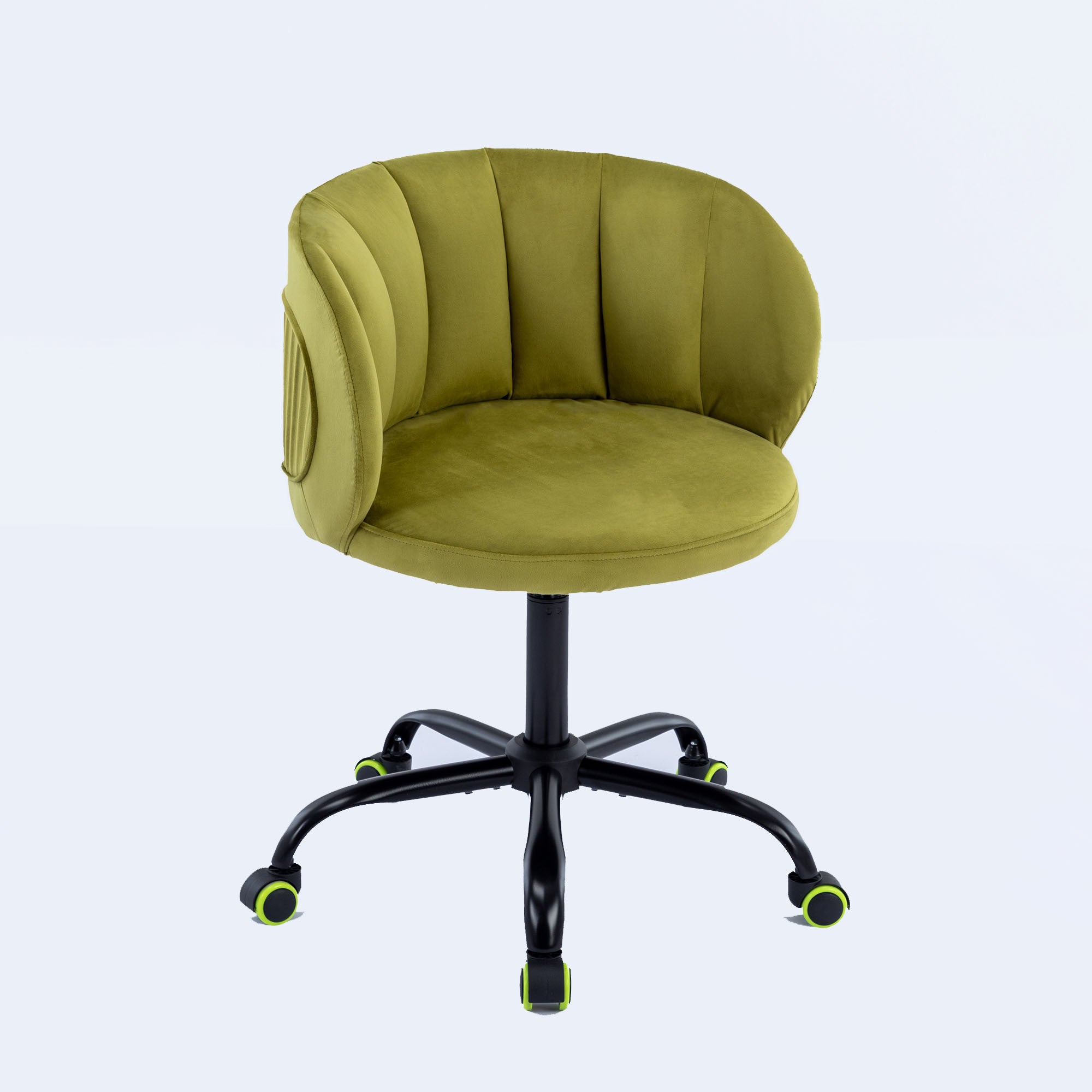 Zen Zone Velvet Leisure Office Chair, can rotate 360 degrees, with pulley - Olive Green