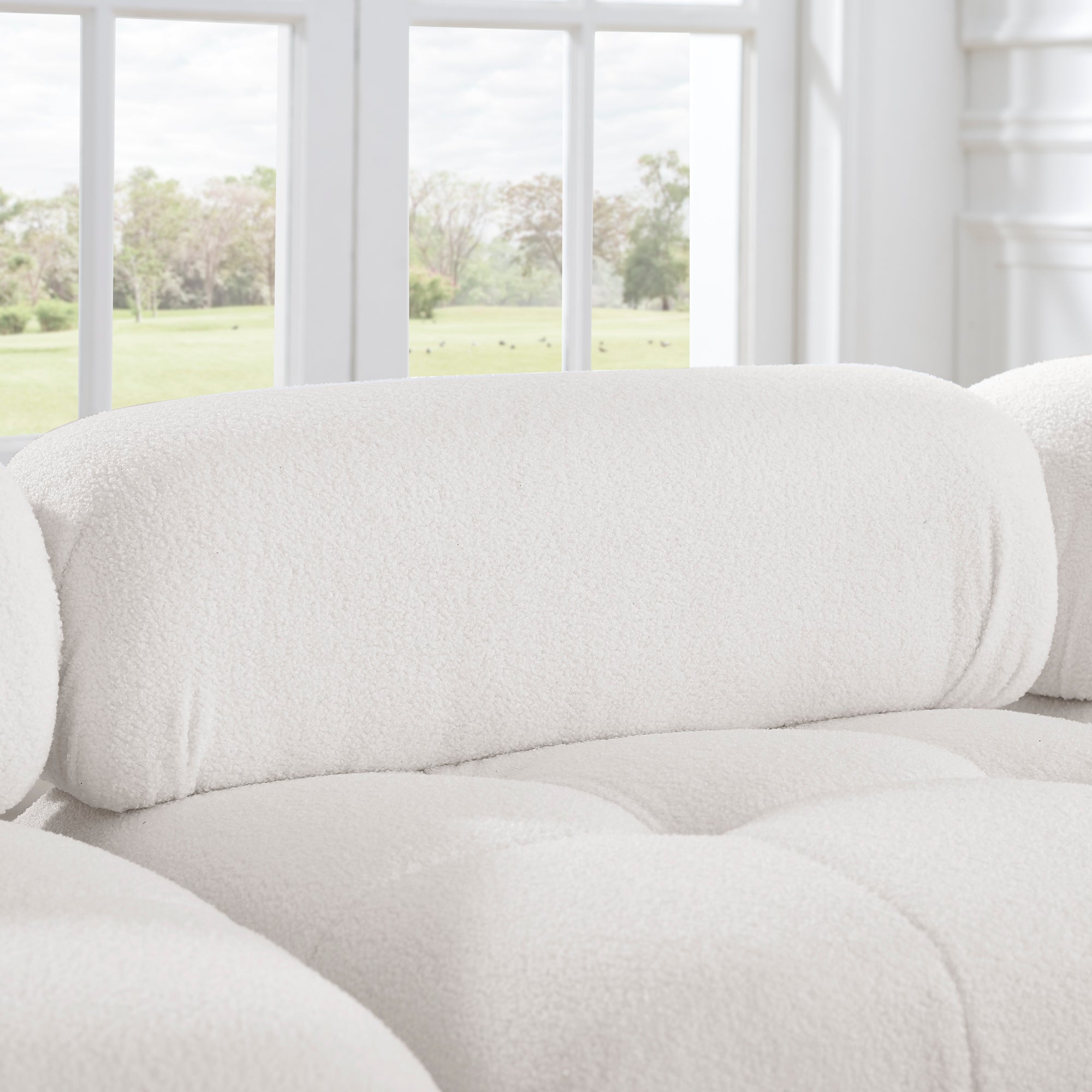 Modular Sectional Sofa, Button Tufted Designed and DIY Combination,L Shaped Couch with Reversible Ottoman - Ivory Teddy Fabric