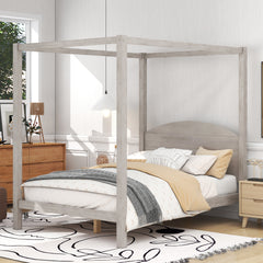 Full Size Canopy Platform Bed - Grey Wash