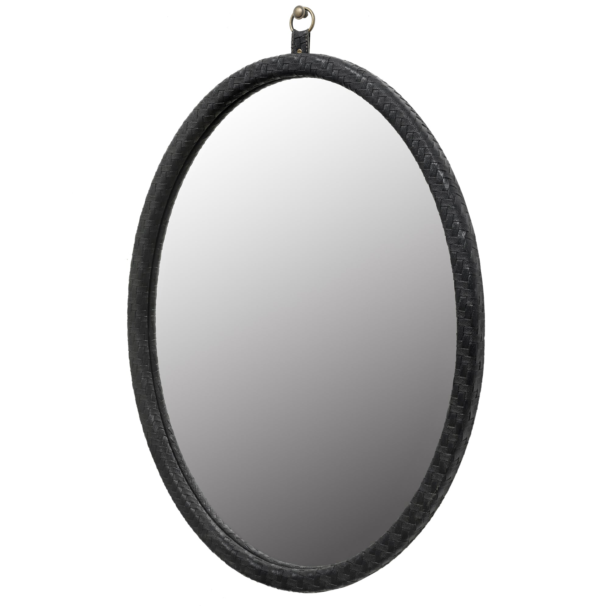 Oval Black Woven Grain Decorative Wall Mirror