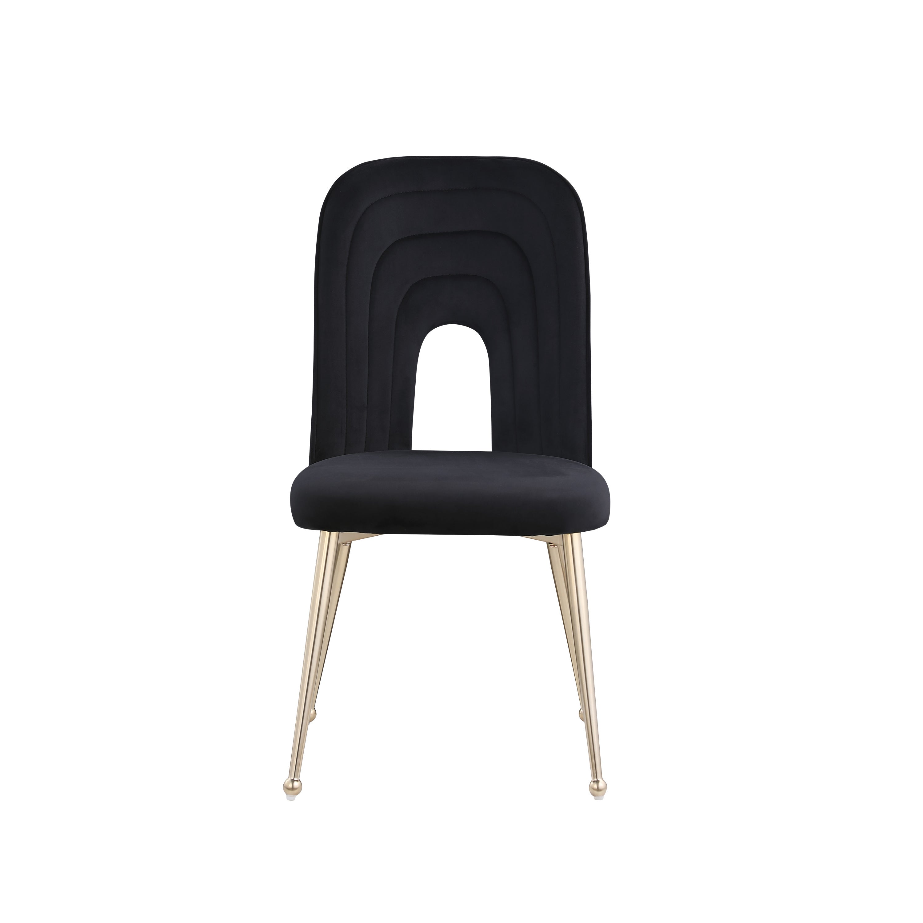 Mid Century Velvet Upholstered Dining Chairs with Metal Legs (Set of 2) - Black