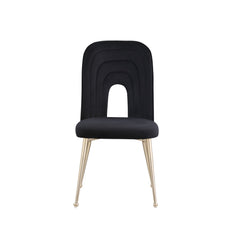 Mid Century Velvet Upholstered Dining Chairs with Metal Legs (Set of 2) - Black