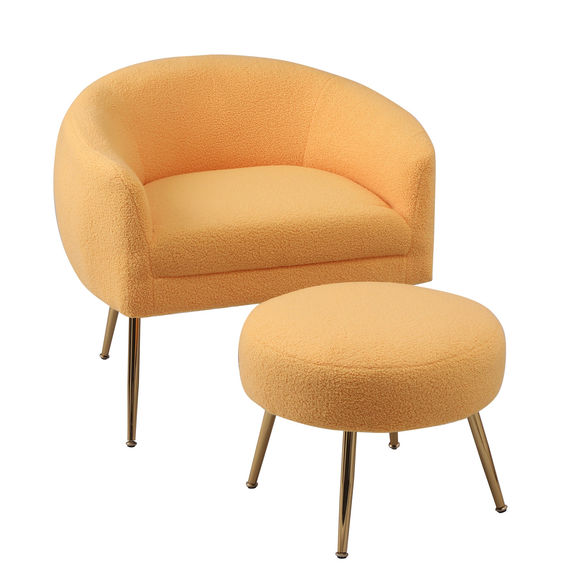 Accent Chair with Ottoman/Gold Legs, Modern Accent Chair for Living Room, Bedroom or Reception Room,Teddy Short Plush Particle Velvet Armchair with Ottoman - Yellow