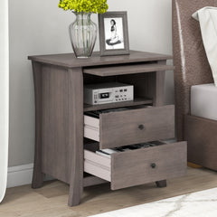 Multifunctional Storage Nightstand with 2 Drawers and an open cabinet - Grey
