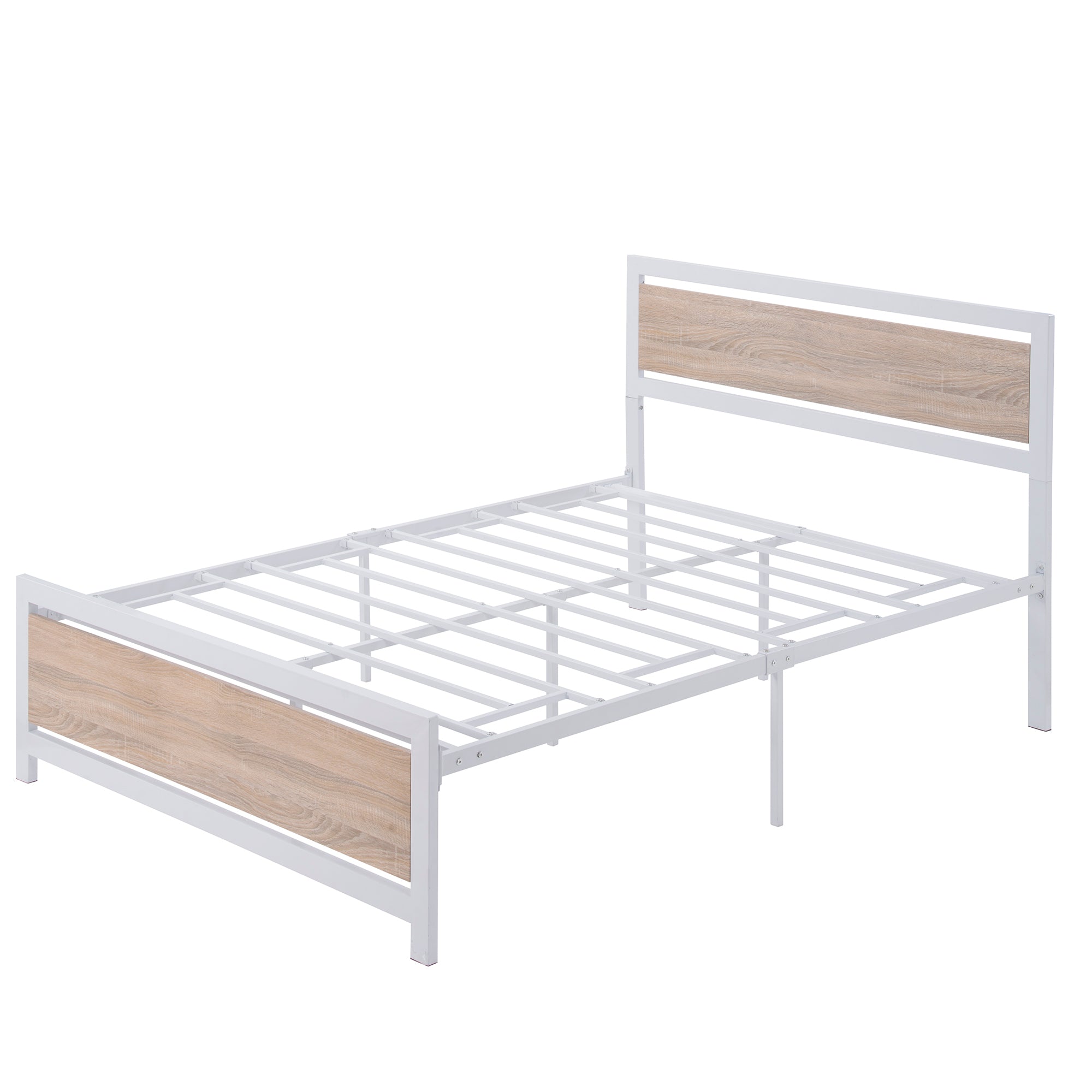 Full Size Platform Bed No Box Spring Needed- White