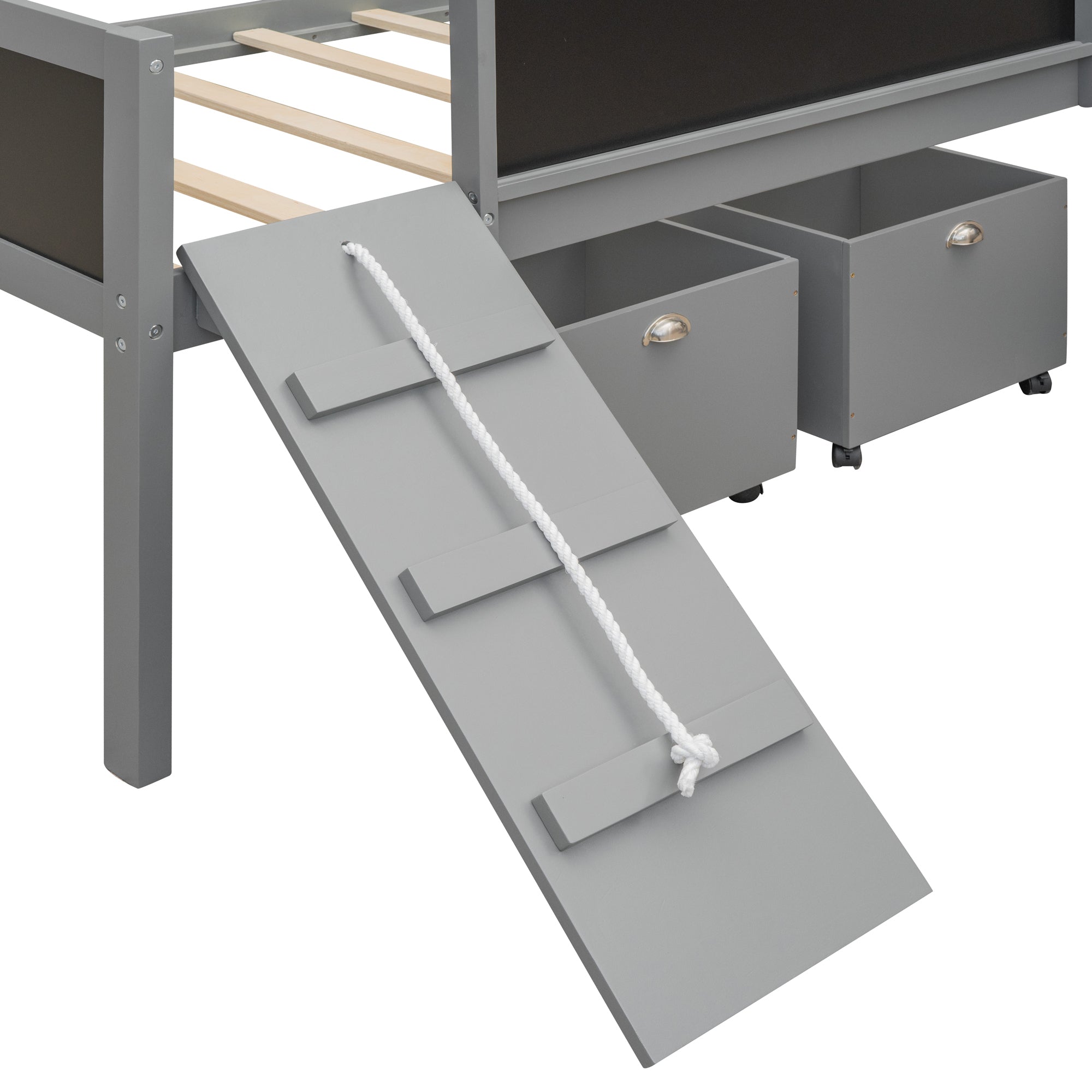 Twin size Loft Wood Bed with Two Storage Boxes - Gray