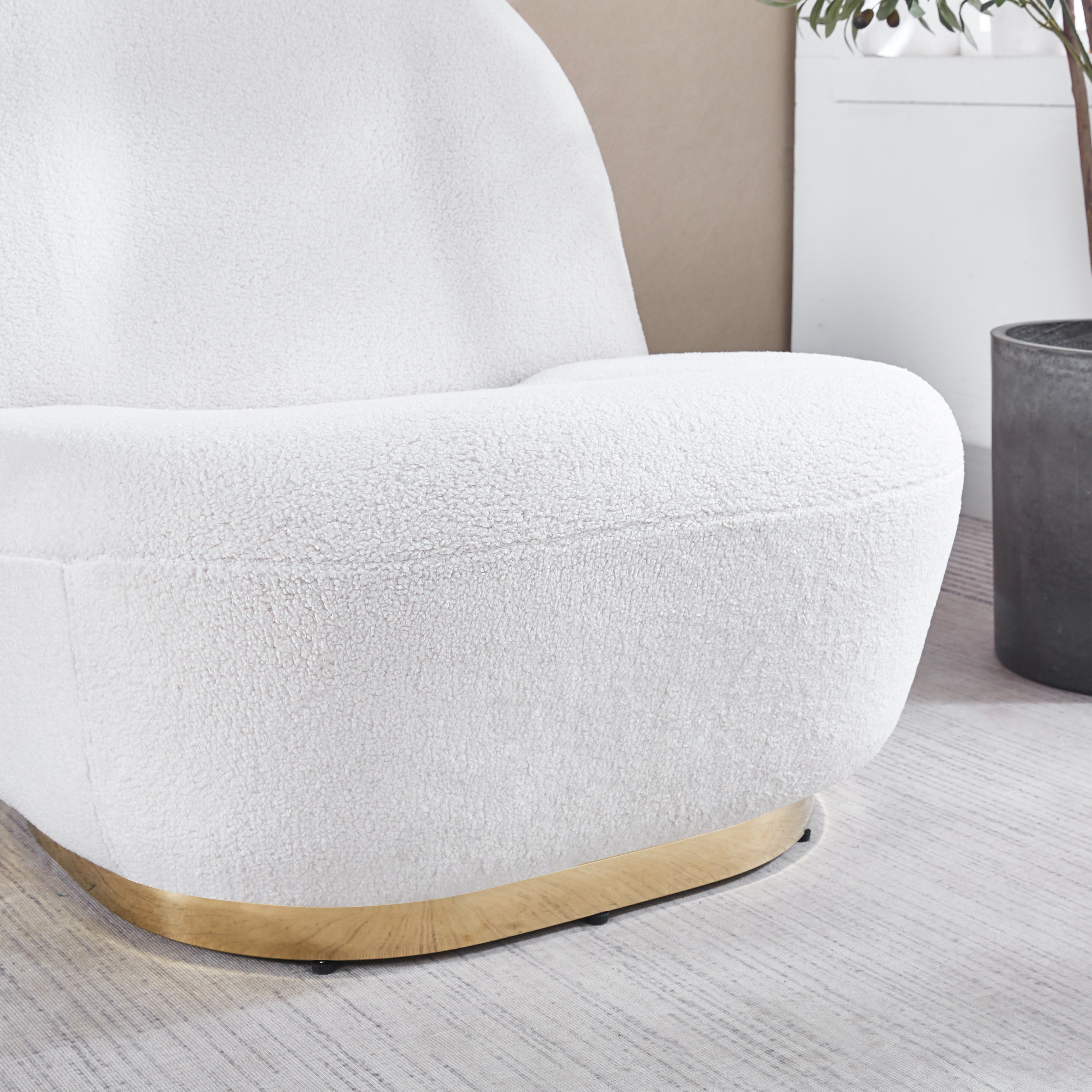 Modern Velvet Swivel Barrel Accent Chair with Gold Finish Stainless Steel Base - White