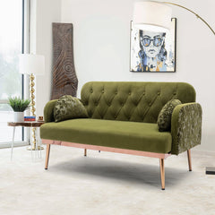 European Velvet Loveseat Sofa with Metal Feet - Green Olive