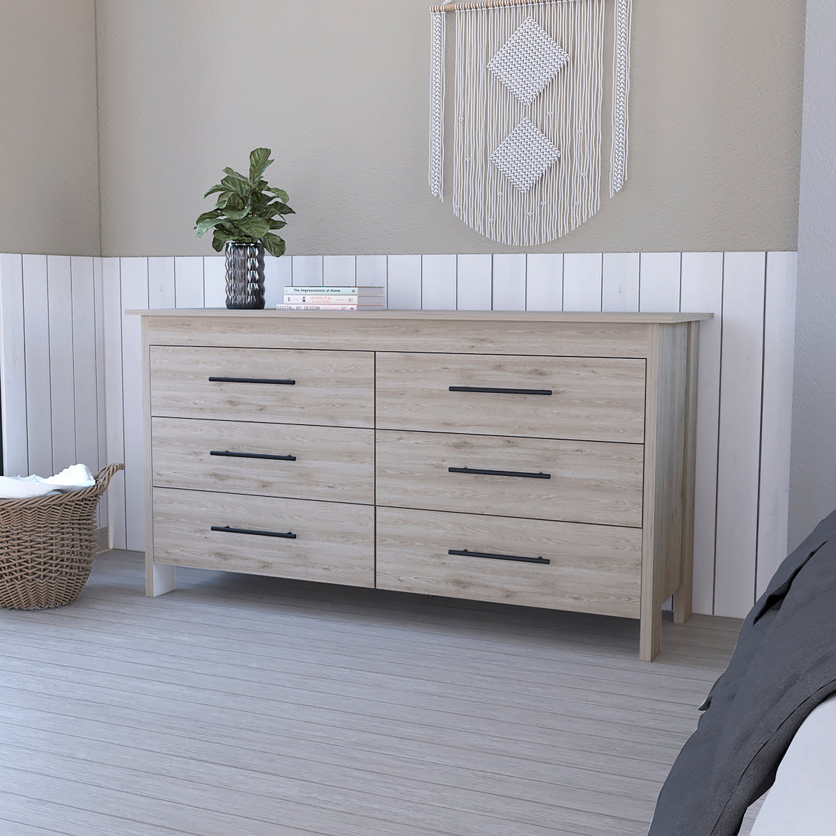 6-Drawer Rectangle Dresser Light Gray