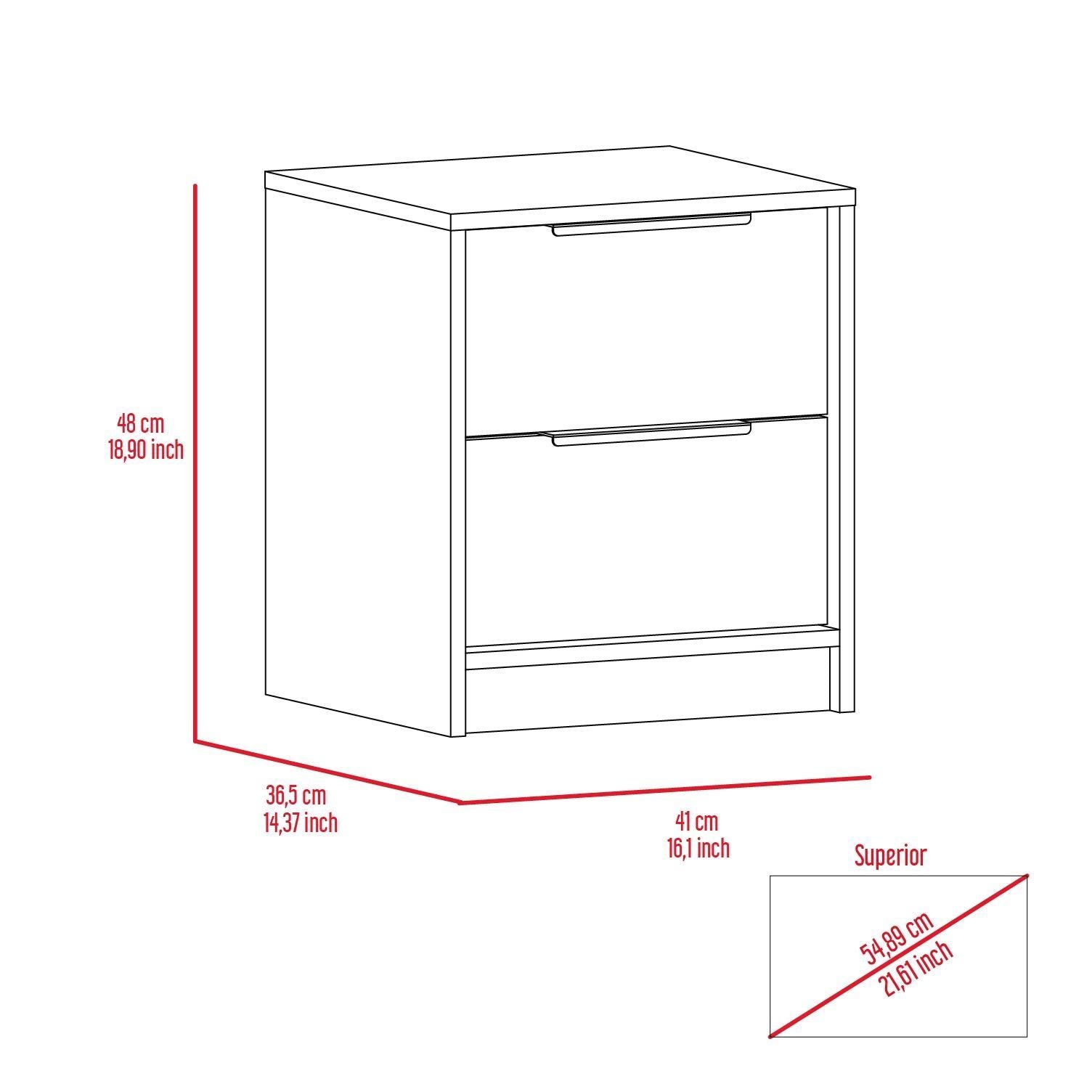 Kaia Nightstand, Two Drawers, Metal Handle - Light Gray