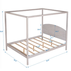 Queen Size Canopy Platform Bed with Headboard and Support Legs - Grey Wash