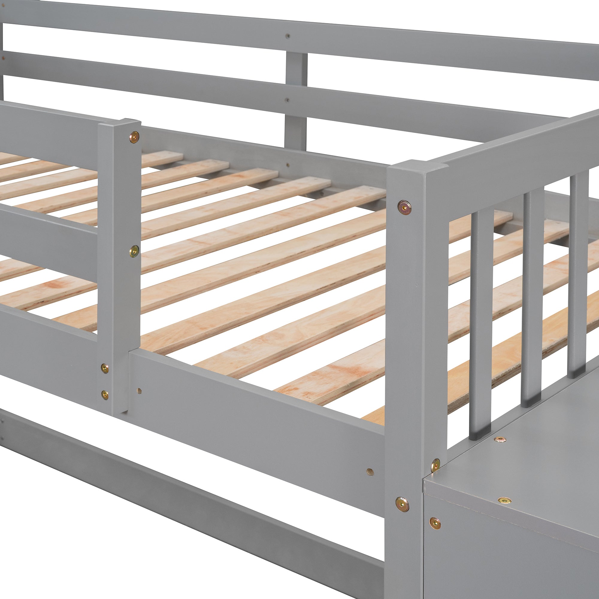 Twin over Twin Bunk Bed with 4 Drawers and 3 Shelves - Gray