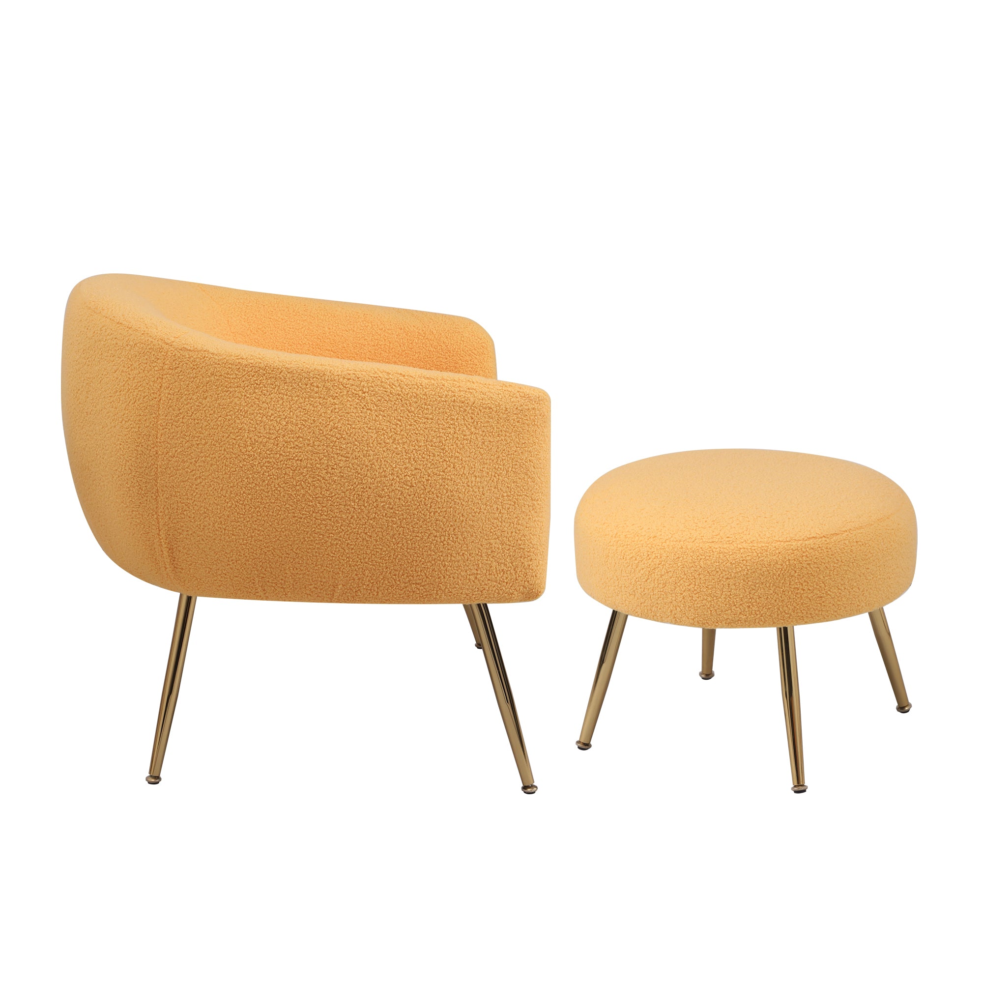 Accent Chair with Ottoman/Gold Legs, Modern Accent Chair for Living Room, Bedroom or Reception Room,Teddy Short Plush Particle Velvet Armchair with Ottoman - Yellow