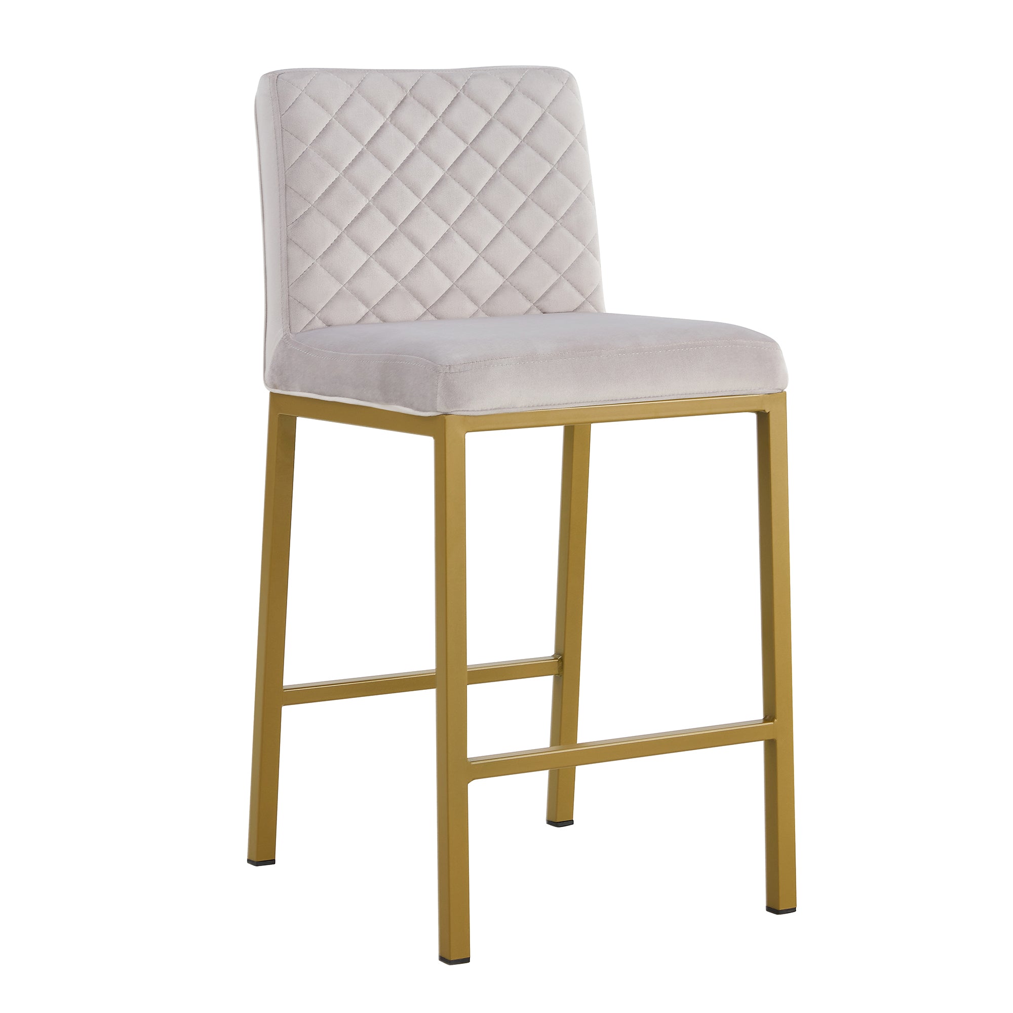 Modern Design High Counter Stool Metal legs - Silver Gray Velvet Bar Chair (Set of 2)