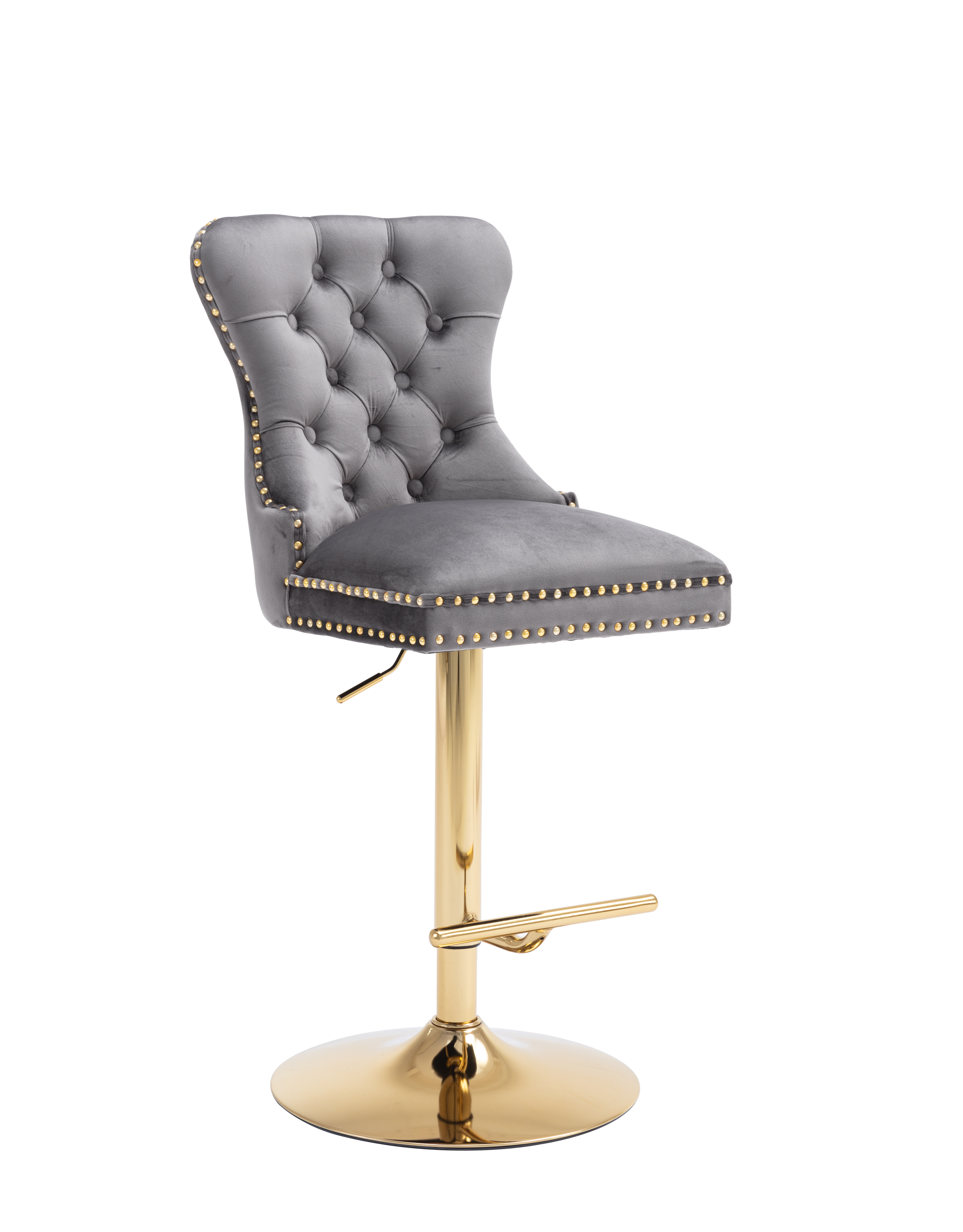 Modern Swivel Bar Stools Chair Adjustable (Set of 2) - Chrome Golden Base/ Grey