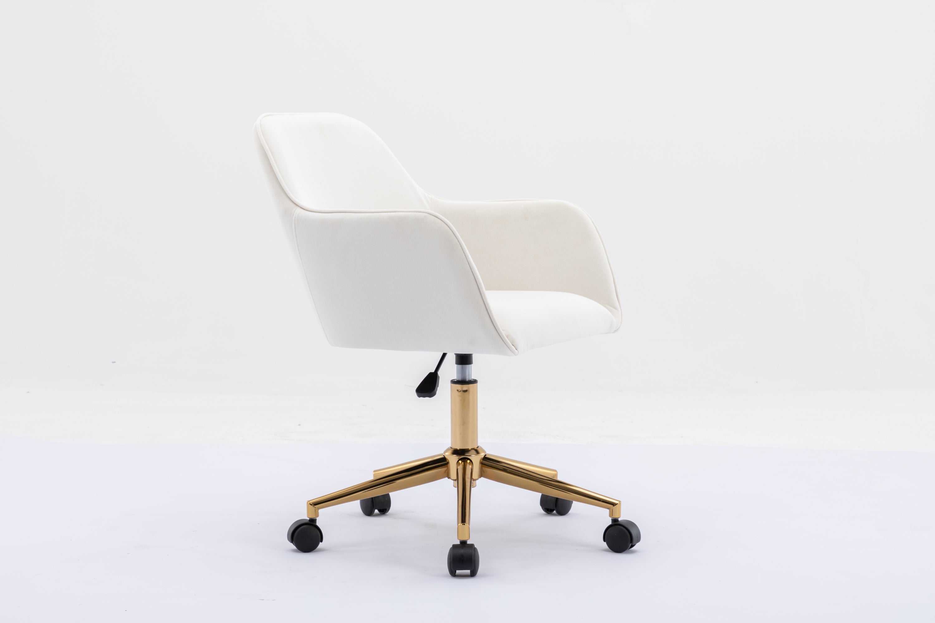 Modern Velvet Adjustable Height 360 revolving Home Office Chair with Gold Metal Legs - Ivory White