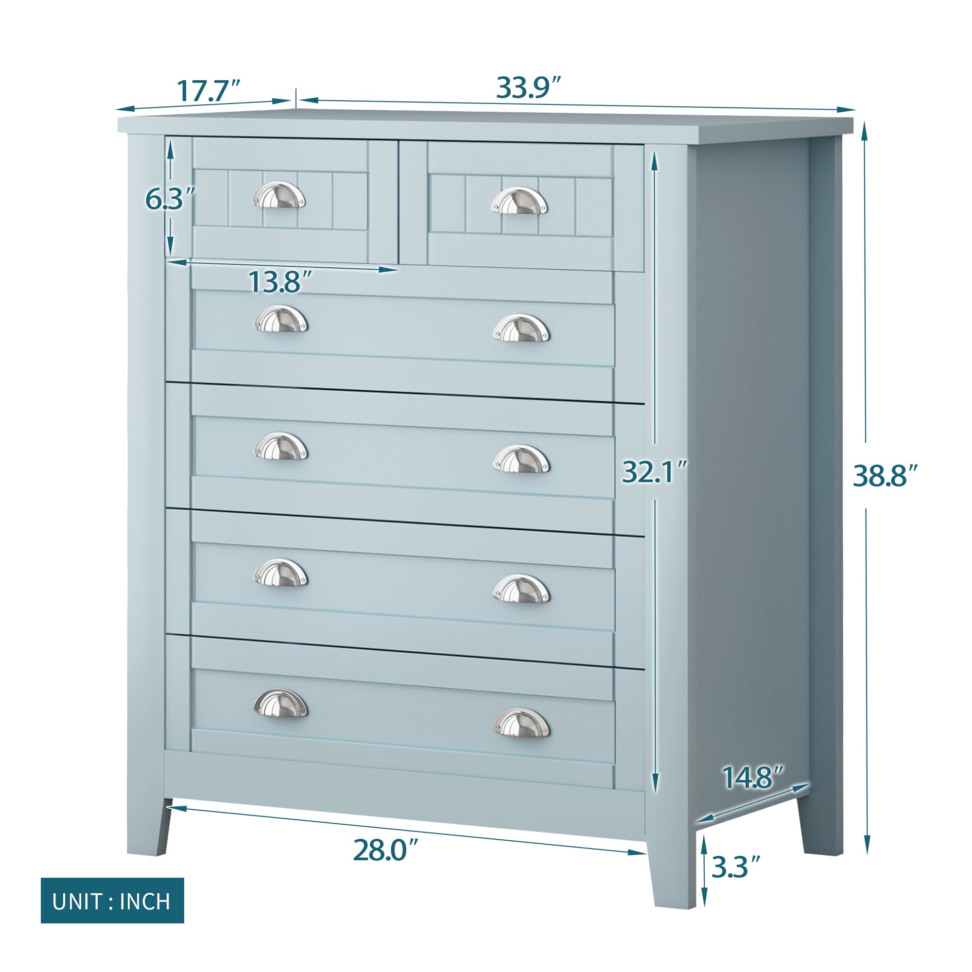 Classic French Style Dresser - Blue-Gray