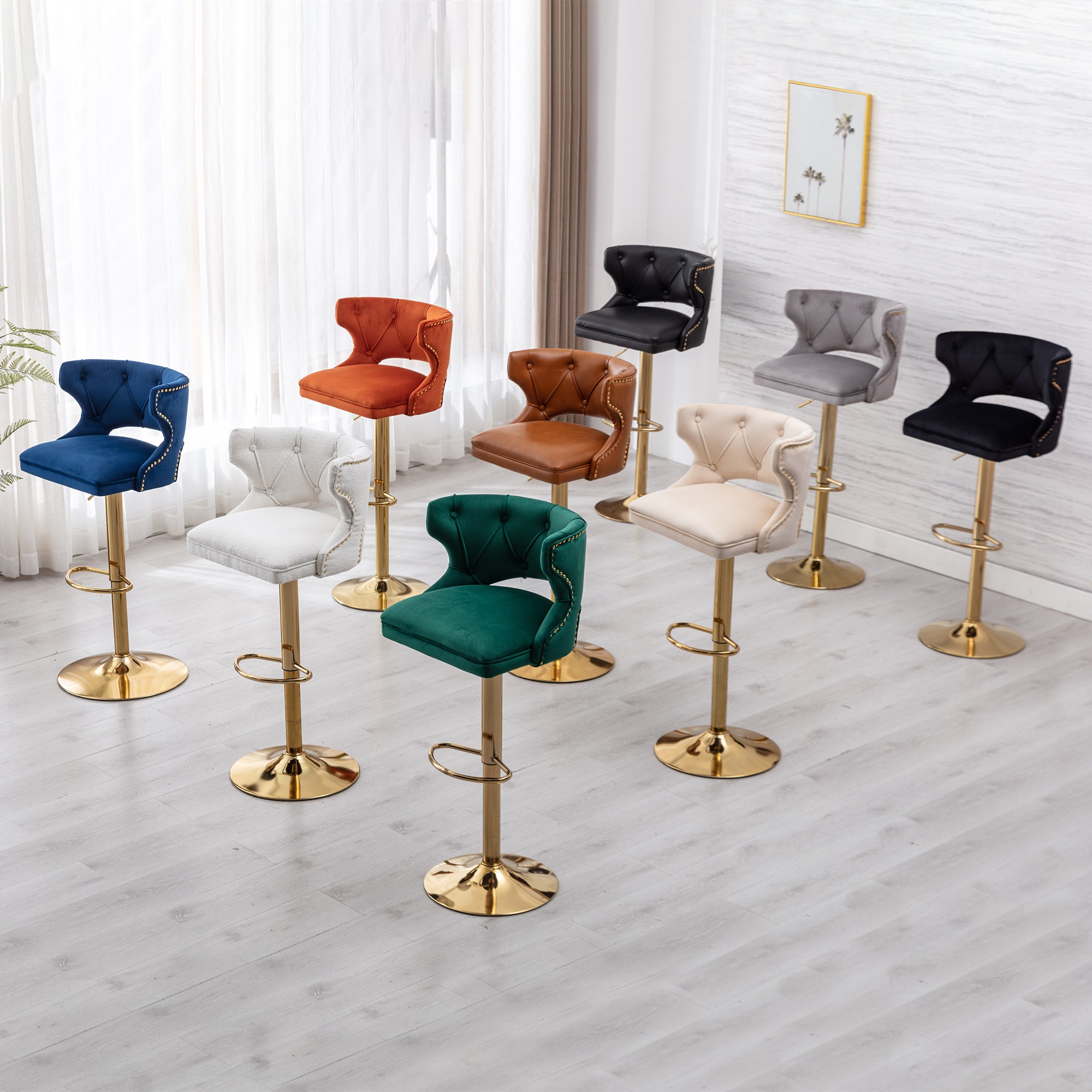 Bar Stools With Back and Footrest Counter Height Dining Chairs (Set of 2) - Boucle Cream