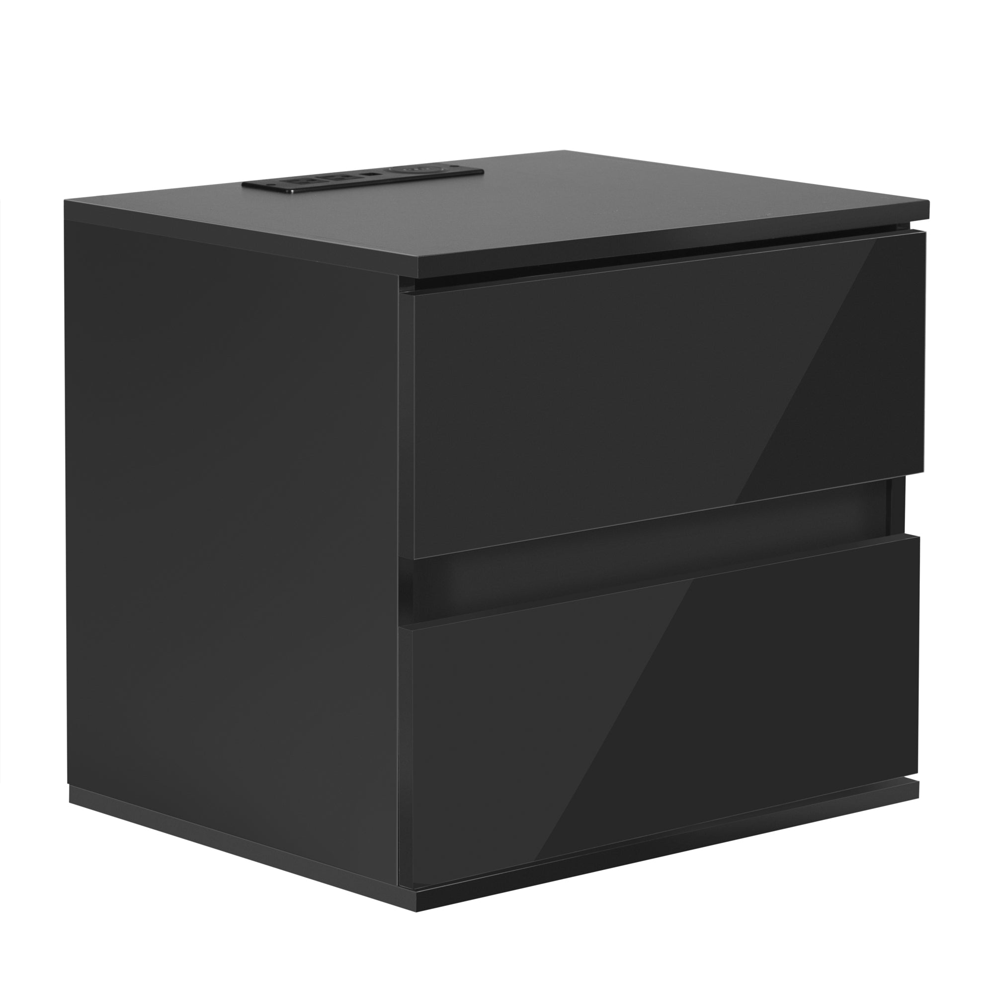 Nightstand with 2 Drawers, USB Charging Ports, Wireless Charging and Remote Control LED Light - Black