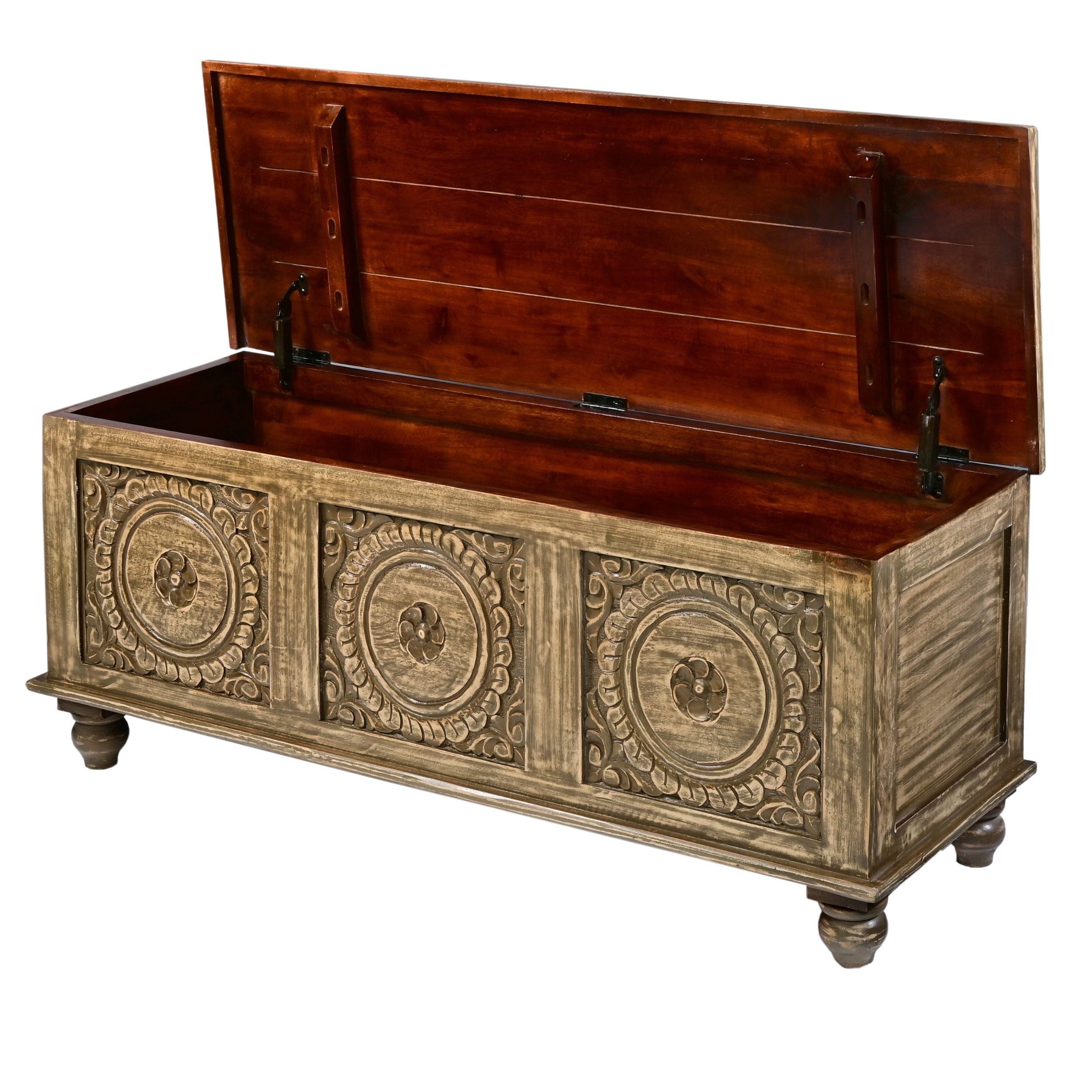 MAICOSY 47" Handcrafted Acacia Wood Chest Lift Storage Wooden Trunk Cedar Box