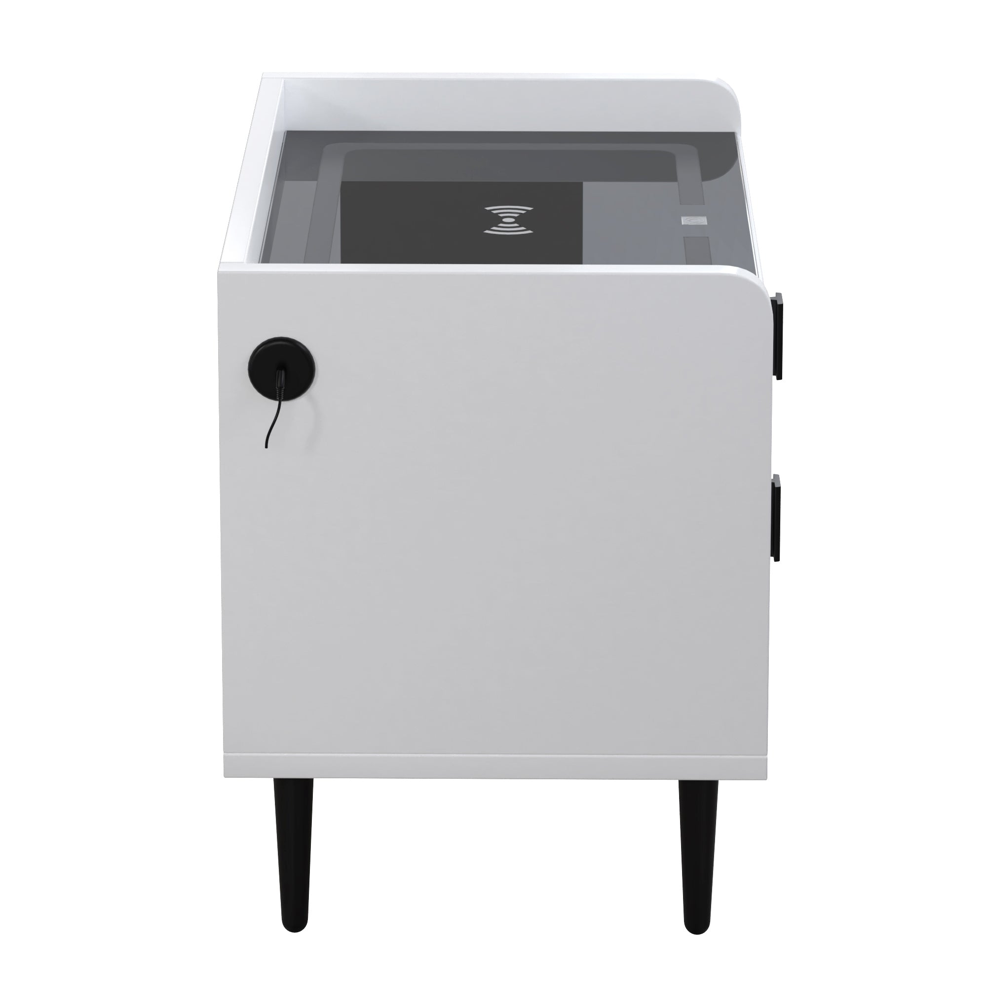 Nightstand with Wireless Charging Station,USB Charging and Adjustable LED Lights, Modern End Table with 2 Drawers - White