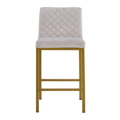 Modern Design High Counter Stool Metal legs - Silver Gray Velvet Bar Chair (Set of 2)