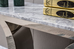 Modern Rectangular Marble Console Table Stainless Steel Base with Silver Mirrored Finish