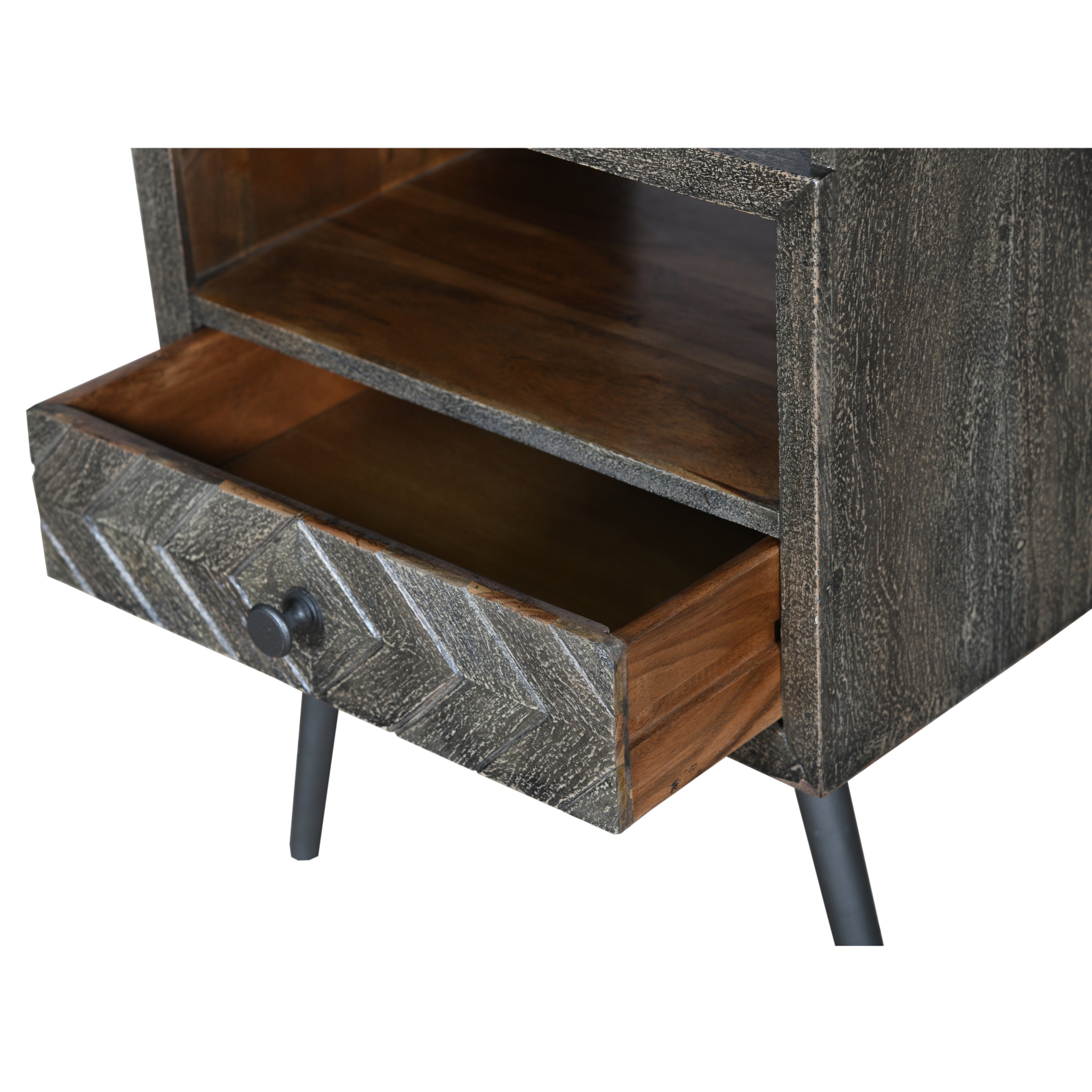 MAICOSY 25" Table Nightstand with USB, Power Outlet, Distressed Gray End Table