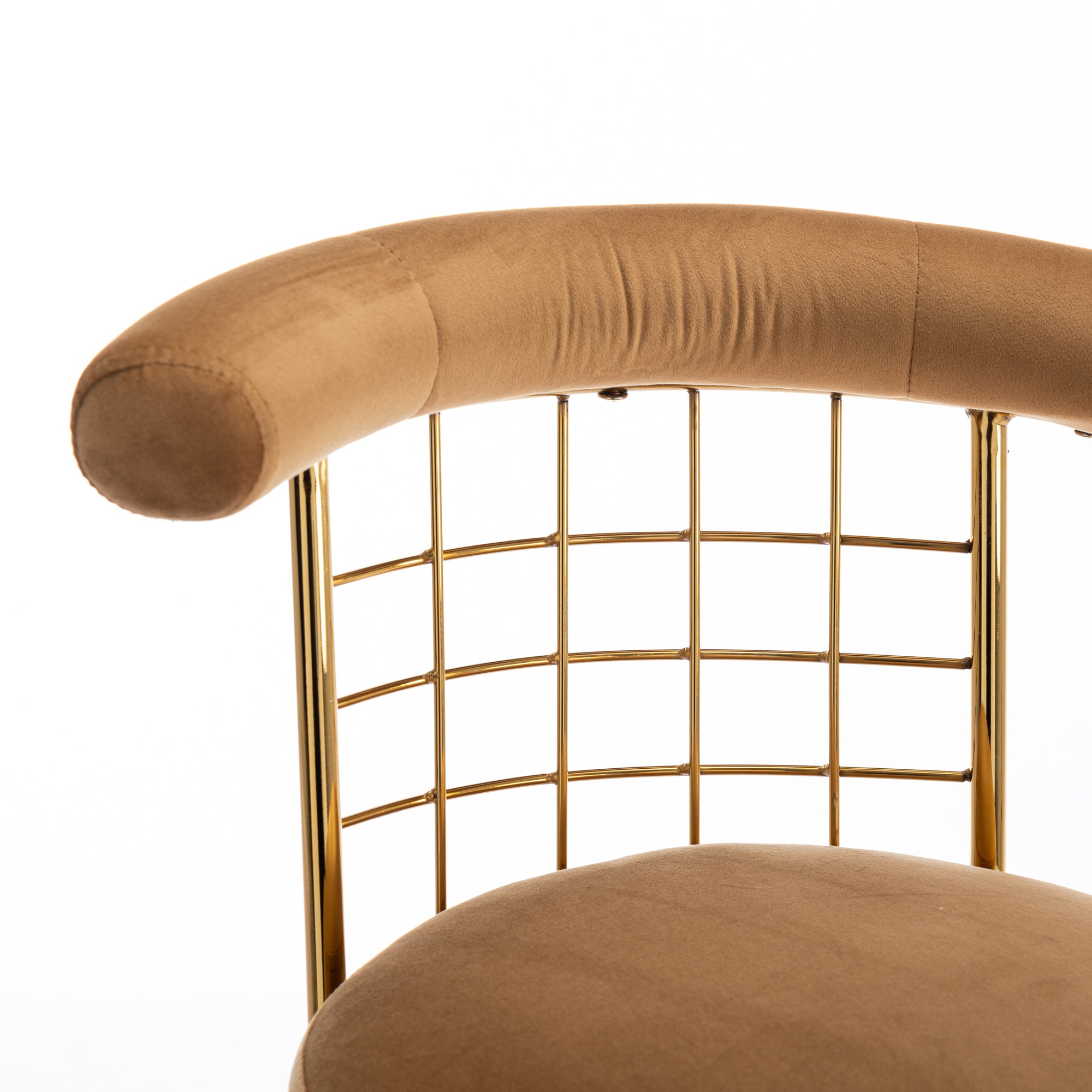 Luxury Velvet  High Bar Stool with Metal Legs and Soft Back - Camel