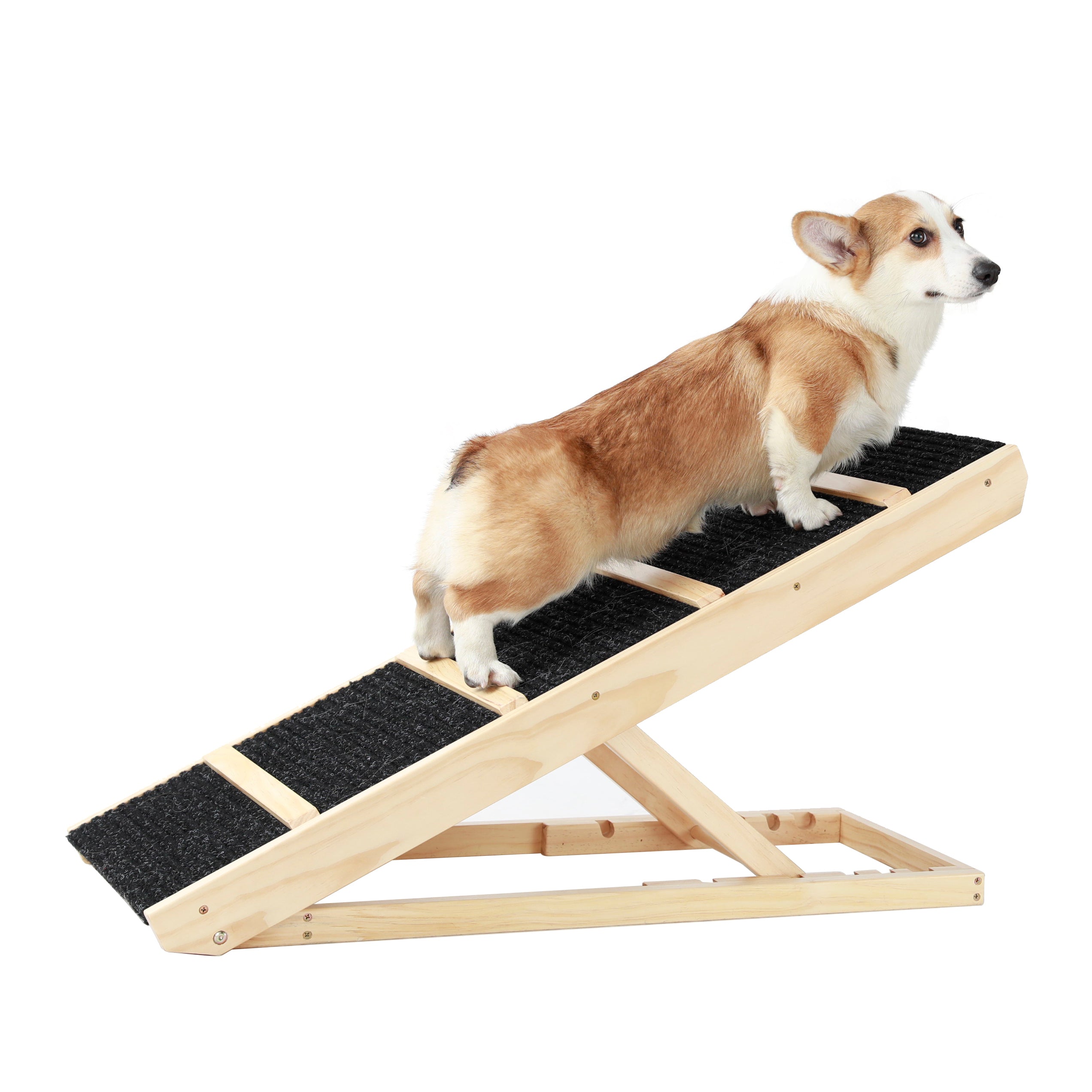 Tall Adjustable Pet Ramp, Folding Portable Wooden Non-Slip Paw Traction Adjustable Height from 9.3" to 24"