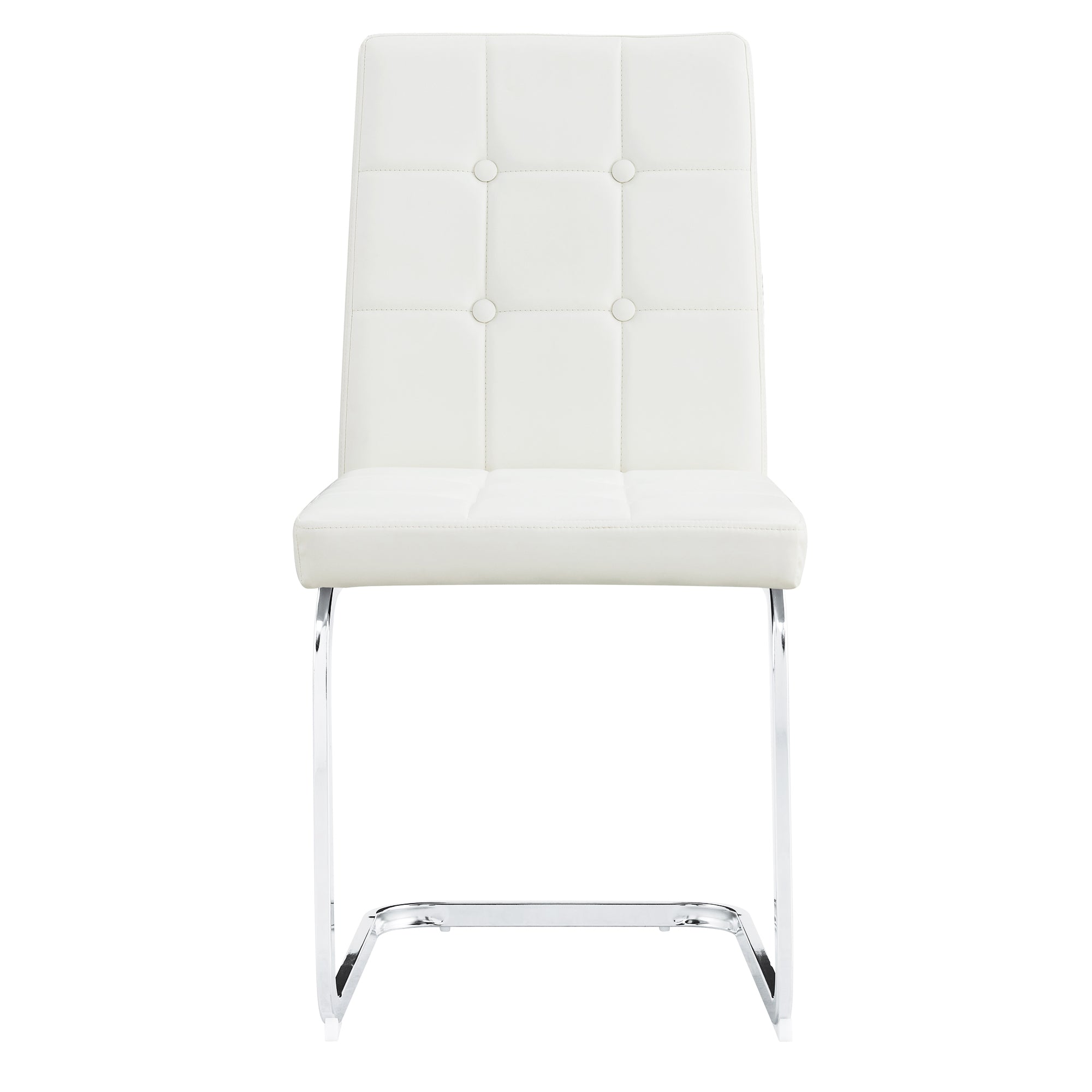 Modern Style Dining Chairs with Inset Buttons, C-shaped Tube Plating Metal Legs (Set of 2) - White