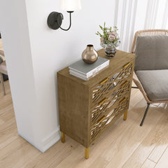 Wooden Storage Cabinet with 3 Drawers, Vintage Mirrored Cabinet - Natural