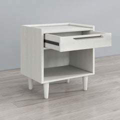 Modern Style Wood Grain One-Drawer Nightstand Side Table with Solid Wood Legs - White