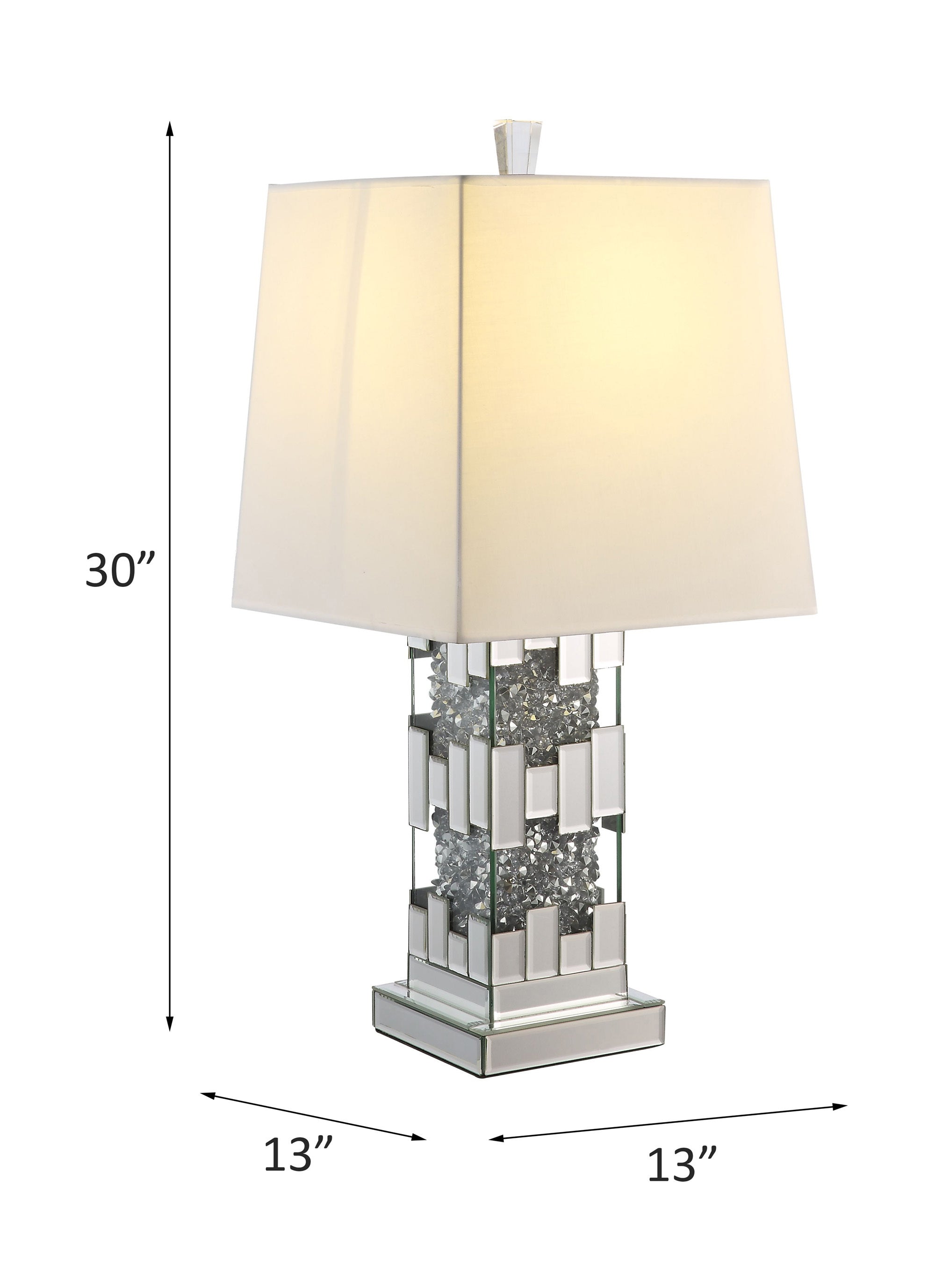 Silver Shade Table Lamp, Mirrored & Faux Diamonds