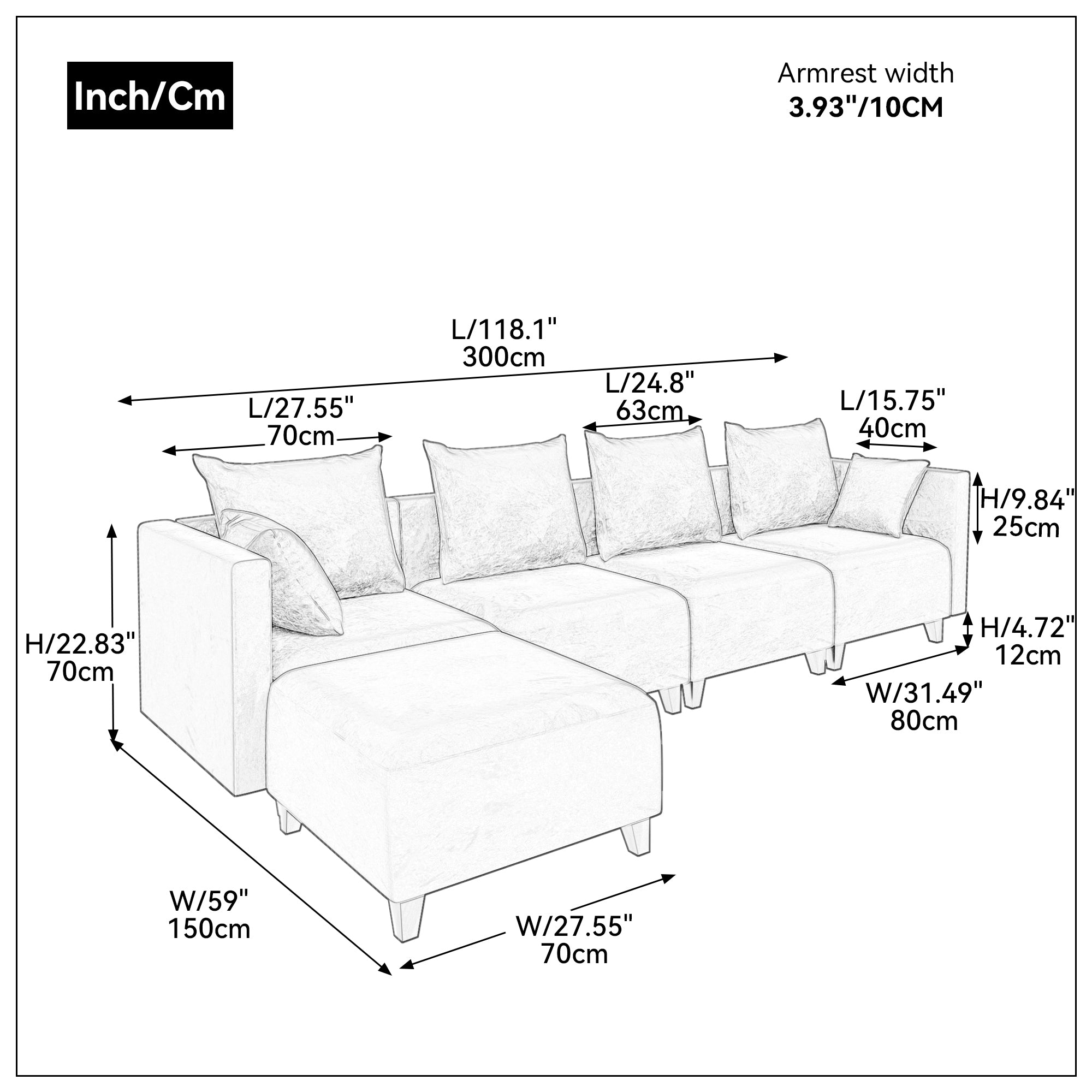 Sectional Sofa modular Couch L Shape with  Pillows - Camel