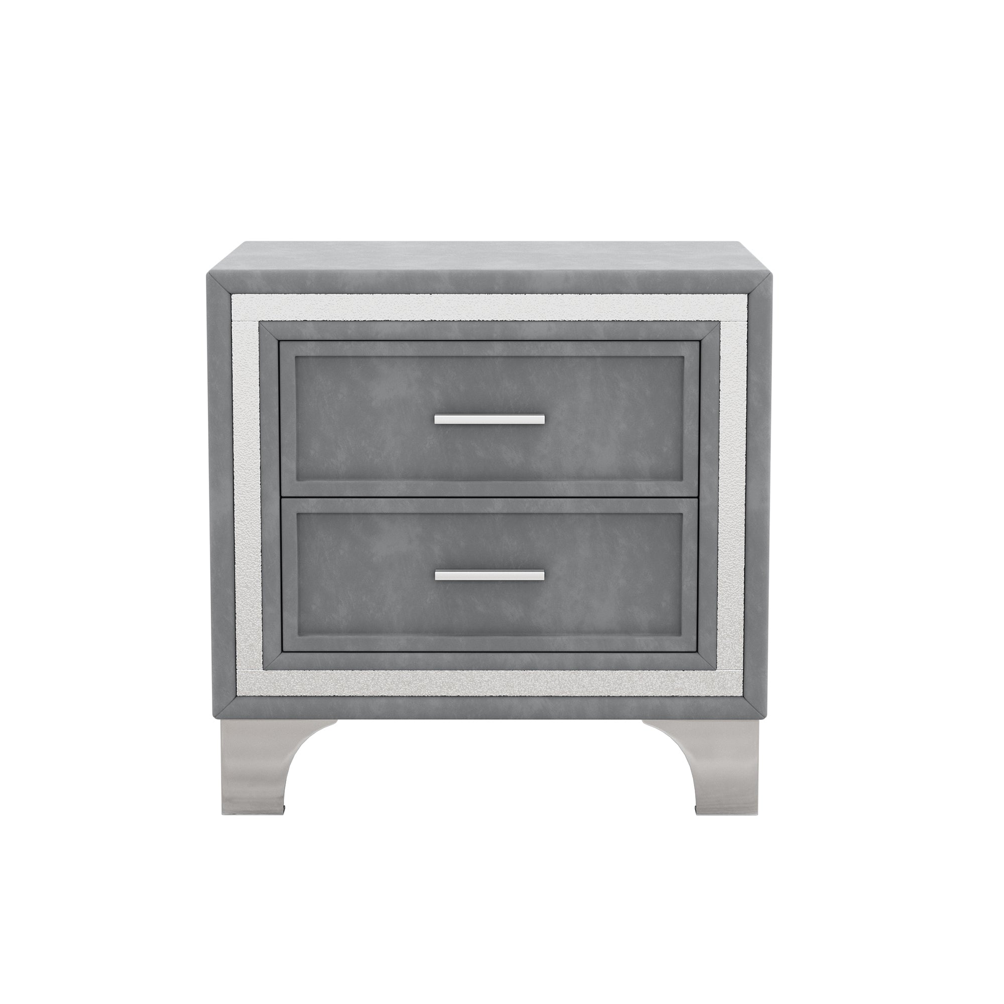 2-Drawer Nightstand with Metal Legs for Bedroom Velvet Bedside Table-Gray