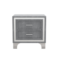 2-Drawer Nightstand with Metal Legs for Bedroom Velvet Bedside Table-Gray