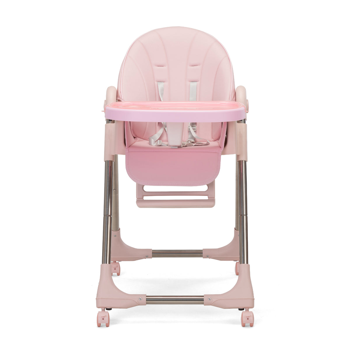 Convertible High Chair on Wheels with Removable Tray, Height and Angle Adjustment for Baby And Toddler - Pink