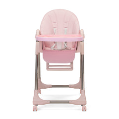 Convertible High Chair on Wheels with Removable Tray, Height and Angle Adjustment for Baby And Toddler - Pink