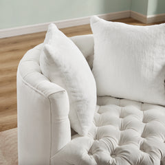 Swivel Barrel Chair with 360° Rotating Base and 2 Pillows - White Velvet