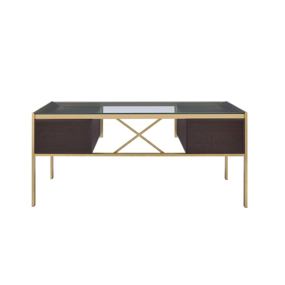 Clear Glass with Metal Frame Desk - Gold & Brown finish