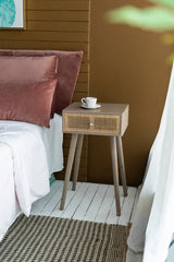 27"Tall Storage Cabinet with Natural Rattan Decorated Drawer Bedside Console Table with Grey Finished Surface