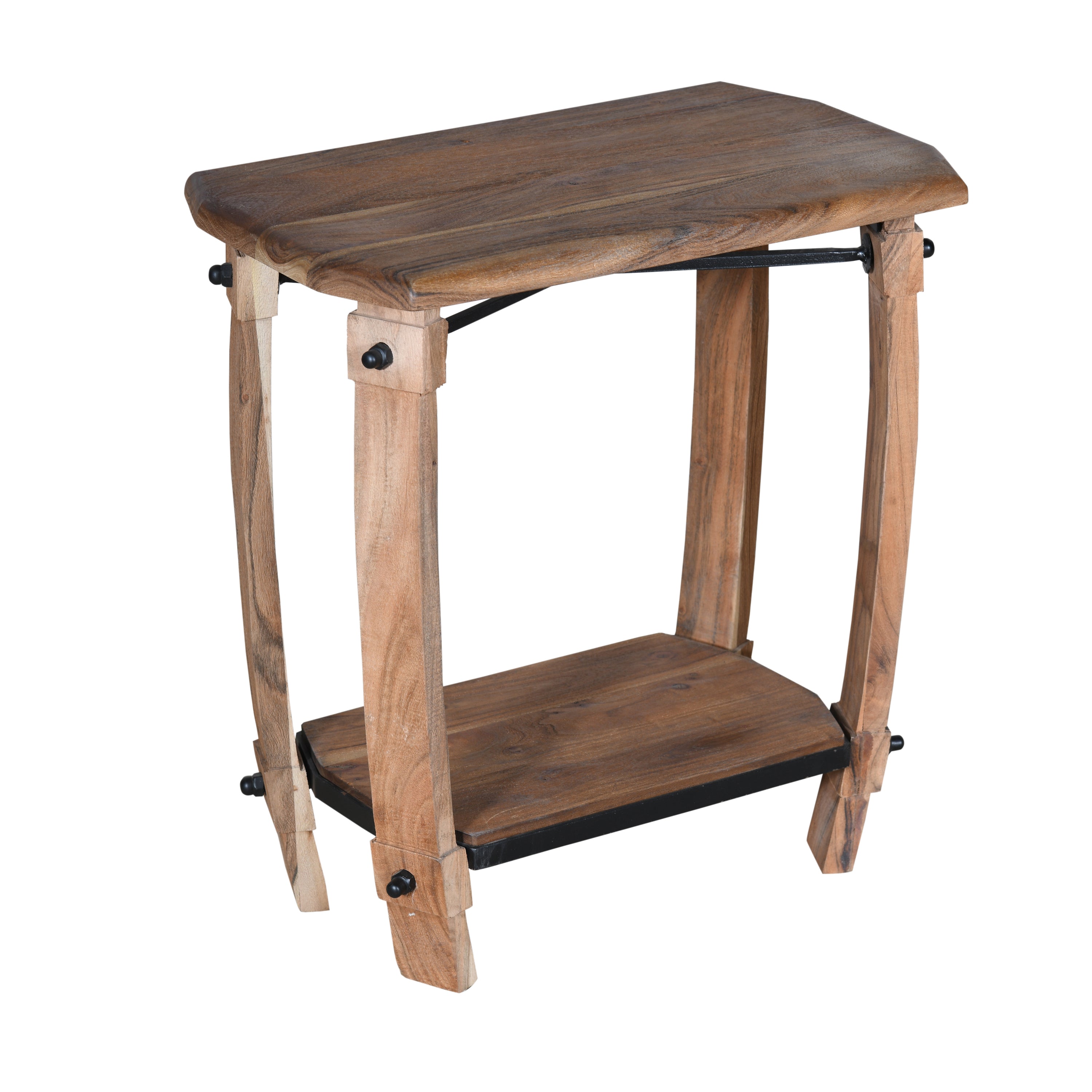 Retro Acacia Rectangular Wood Accent Table with Shelf Brown