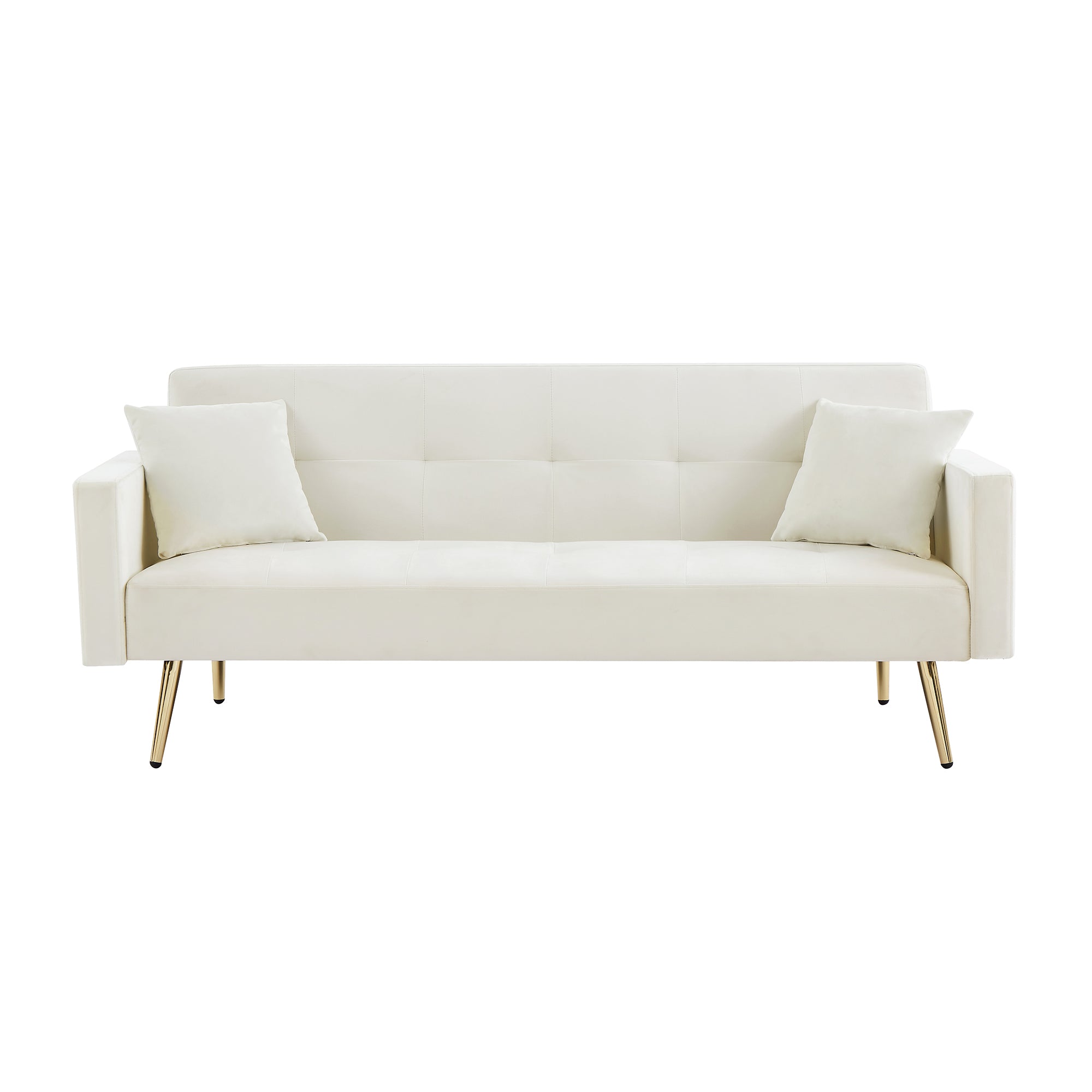 Cream White Velvet Sleeper Convertible Folding Futon Sofa Bed