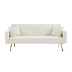 Cream White Velvet Sleeper Convertible Folding Futon Sofa Bed