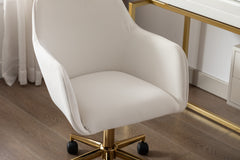 Modern Velvet Adjustable Height 360 revolving Home Office Chair with Gold Metal Legs - Ivory White