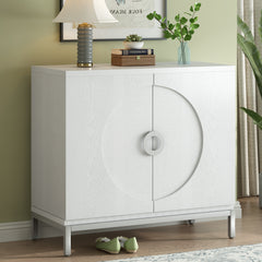 Accent Cabinet with Solid Wood Veneer and Metal Leg Frame for Living Room, Entryway, Dining Room - White