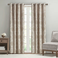 50x95" Knitted Jacquard Paisley Total Blackout Grommet Top Curtain Panel - Champagne (1 panel only)