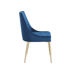Contemporary Velvet Upholstered Dining Chair with Sturdy Metal Legs (Set of 2) - Blue