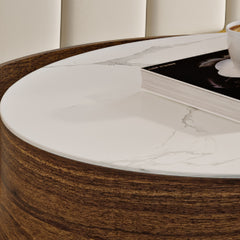 White Sintered Stone Coffee Table Set, 31.5“, Brown (Set of 2)